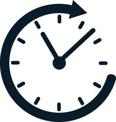 a clock icon with an arrow pointing to the left hand side on a white background