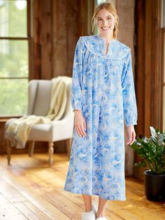 This Flannel Nightgown Is so Snuggly and Warm, Even the Moon Was Lulled to Sleep Flannel Nightgown, Vermont Country Store, Winter Pajamas, Flannel Pajamas, Winter Girls, Country Store, Moon And Star, Moon And Stars, Eyelet Lace