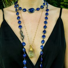 This stunning necklace is a composition of blue sapphire connector chain and pave diamonds clasp. Wear this necklace single or double. Beautiful by itself or layer it with your other favorite pieces to create your own color story. Necklace is 42 inches long. Layer it with: https://www.etsy.com/listing/620453068/blue-sapphire-necklace-pearl-studded?ref=shop_home_active_38&frs=1 You might also like: https://www.etsy.com/listing/776439613/black-spinel-necklace-diamond-clasp?ref=shop_home_active Elegant Tanzanite Gemstone Bead Necklaces, Elegant Tanzanite Gemstone Bead Necklace, Elegant Tanzanite Beaded Necklace, Sapphire Necklaces With Natural Stones, Sapphire Necklace With Natural Stones, Elegant Lapis Lazuli Faceted Necklace, Diamond Necklace Long, Rose Cut Diamond Pendant, Black Spinel Necklace