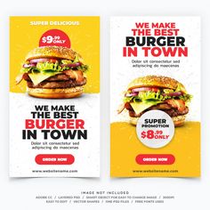 two banners with burgers on them