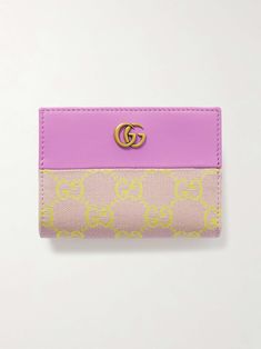 Shop GUCCI GG canvas-jacquard and leather wallet, Explore the latest GUCCI women's collection today on NET A PORTER Gucci Travel Wallets With Card Slots, Gucci Wallets With Card Slots For Travel, Gucci Designer Wallets With Logo, Designer Gucci Wallets With Logo, Luxury Gucci Wallet With Logo, Gucci Travel, Shop Gucci, Yellow Wallet, Handbag Essentials