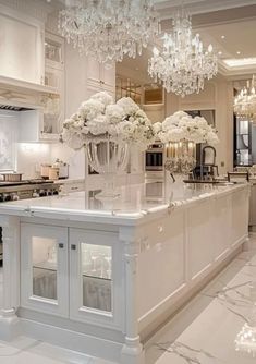 White House Ideas Interiors, All White House Interior, Vibey Kitchen, Staircase In Kitchen, White Glam Kitchen, Traditional White Kitchen, Luxury White Kitchen, Antique White Kitchen, Grand Kitchen