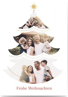 a family christmas card with three photos on the top and one in the bottom corner