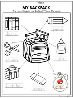 the back pack worksheet for students to practice their language and writing skills, including