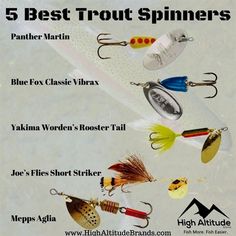 the five best trolly spinners are shown in different colors and sizes, along with their names