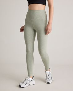 Our Ultra-Soft High-Rise Legging is sure to become your new favorite pair of leggings. These super soft leggings are perfect for yoga classes, low impact exercises and all-day wear. Just because they are soft does not mean they compromise on performance qualities - our Ultra-Soft fabric features quick-drying, moisture-wicking and anti-microbial technology with the 4-way stretch.  | Quince | Women's Ultra-Soft High-Rise Legging in Heather Aloe, Size Small, Recycled Polyester Low Impact Exercises, Favorite Leggings, Yoga Classes, Low Impact Workout, Soft Leggings, High Rise Leggings, Yoga Class, Womens Activewear, Quince