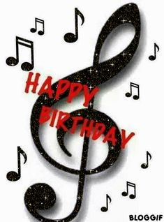 a musical note with the words happy birthday on it