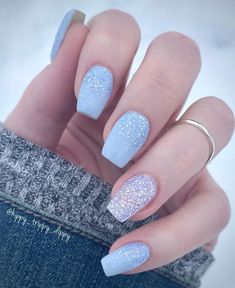 Hoco Nails, Blue Glitter Nails, Nails Art Ideas, Cute Nail Art Designs, Cute Nail, Sparkle Nails, Ideas Nails