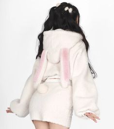 Bunny Hooded Top + Cute Bunny Mini Skirt - Heartzcore Hoodie Coat Woman, Skirts Winter, Kawaii Store, Fluffy Rabbit, Bunny Hoodie, Kawaii Bunny, Bunny Costume, Bunny Outfit, Hooded Top