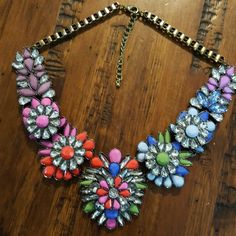 Colorful Rhinestone And Glass Necklace. Never Worn. Pink Rhinestone Jeweled Necklace For Parties, Pink Jeweled Rhinestone Necklace For Party, Multicolor Crystal Rhinestone Necklace, Multicolor Crystal Rhinestone Costume Necklace, Multicolor Rhinestone Costume Necklace, Multicolor Rhinestone Necklace With Jewels, Costume Jewelry, Multicolor Rhinestone Necklace Costume Jewelry, Pink Rhinestone Jeweled Costume Necklace, Pink Jeweled Rhinestone Costume Necklace