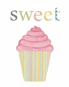 a pink cupcake with the words sweet on it's front and bottom corner