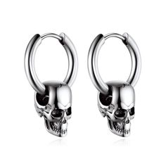 PRICES MAY VARY. 💀 From Bandmax Punk Series, Skeletons as the main element, only provide steel/black color, distinctive cool tones, show off your attitude. 💀 Hypoallergenic stainless steel, stable color-plating, no color-fading, comfortable to wear, no itchy red ears. 💀 Perfect daily earrings for all punk gothic skull lovers or as gifts to cool guys. Nice skull earrings for Halloween Costume. 💀 Ear loop wide: 2.5mm; Ear loop inner diameter: 12mm; Skull charm: 14*7.4*9.5mm, 8G weight for all. Physical Manifestation, Daily Earrings, Gothic Skeleton, Earrings Punk, Earrings Gothic, Punk Earrings, Mens Earrings Hoop, Biker Jewelry, Skull Lover