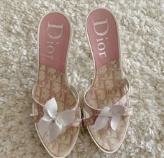 Cute vintage pink dior slip heels. Coquette aesthetic shoes. Dollette aesthetic shoes. Girly girl shoes. Soft feminine shoes. Y2K fashion trend. 2000s fashion trend. Pinkish Aesthetic, 2000s Shoes, Aesthetic Fairycore, Aesthetic Rose, Dior Girl, Skincare Selfcare, Aesthetic Skincare