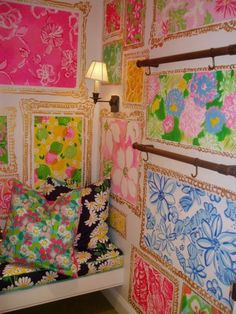 a room that has many different colored wallpapers on the walls