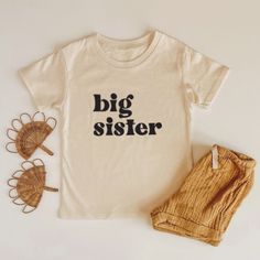 "Big Sister" is part of our sibling collection. This shirt is a modern and minimal design tailored to all kids. Ultra-soft, 100% Cotton Top. The shirt is a unisex fit, true to size. All our apparel is printed in-house by hand with eco-friendly, non-toxic, water-based inks. Modern Screens, Couples Baby Showers, Sibling Shirts, Toxic Water, Sister Shirts, Kids Graphic Tees, Screen Printing Designs, Spring Shirts, Vacation Shirts