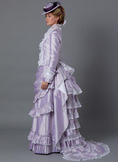 "Butterick B6692 Misses' 19th Century Boned Jacket and Shirt Costume MSRP $20.95 A: Fitted underlined button front jacket has boning, two piece sleeves, and shaped hemline. B: Underlined skirt has hook and eye closure. Skirt back has pleats and gathers and bow detail. Both views have purchased trims. FABRICS: *With Nap. **Without Nap. Silk, Taffeta. Jacket Contrast: Lace Underlining Coutil, Twill. Lining: Lining Fabric. Note: Fabric requirement allows for nap, one-way design or shading. Extra fa Victorian Jacket, Victorian Gown, Walking Dress, Burda Sewing Patterns, Bustle Dress, Costume Sewing Patterns, Victorian Costume, Butterick Pattern, Costume Patterns