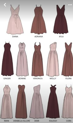 Bridesmaid Dresses Sketch, Dresses Names, Fashion Drawing Reference, Types Of Dresses Styles, Dress Style Names, Diy Dress Form, Fashion Learning, Digital Art Tutorial Beginner, Different Types Of Dresses