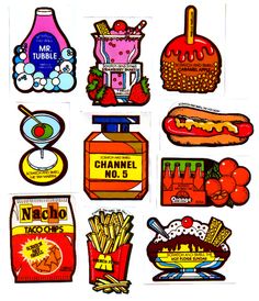 various stickers depicting different foods and drinks