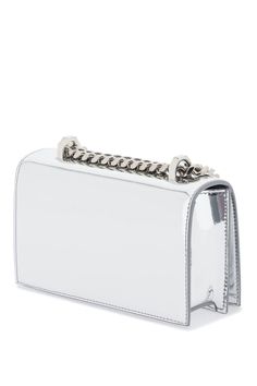 Mini Jewelled Satchel in silver-tone metallic fabric. This bag can be worn in multiple ways: carry it in your hand using the ring handle or by doubling up the strap. Alternatively, wear it over the shoulder or across the body using the leather and chain strap. Ring Handle, Lettering Logo, Metallic Fabric, Mini Handbags, Engraved Logo, Satchel Bag, Metal Rings, Satchel Bags, Chain Strap