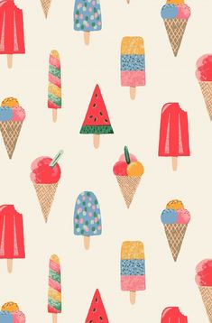 an image of ice cream and watermelon on a white background with blue dots