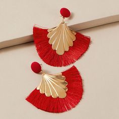 Red Vacation   Polyester  Dangle Embellished   Jewelry Red Boho, Handmade Fashion Jewelry, Tassel Drop Earrings, Link Earrings, Heart Drop Earrings, Fashion Accessories Jewelry, Shape Design, First Order, Tassel Earrings