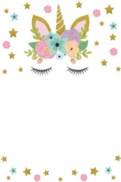 a unicorn's face with flowers and stars around it