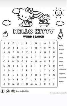 the hello kitty word search is shown in this printable activity sheet for children to learn