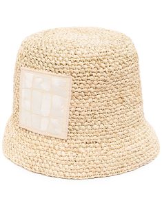 Le Bob Ficiu bucket hat from Jacquemus featuring beige, logo patch to the front, woven raffia design, narrow brim and slip-on style. Beige Hat, Bucket Cap, Woven Raffia, Ballet Flat Shoes, Beige Color, Design Logo, Giuseppe Zanotti, Patch Logo, Bucket Hat