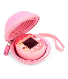 an electronic device in a pink case on a white background