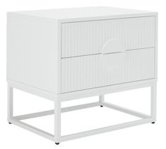 a white cabinet with two drawers on one side and an open drawer on the other