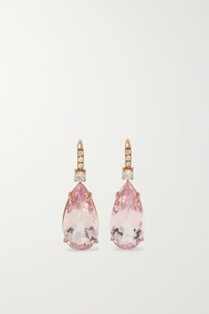 Irene Neuwirth's 'Gemmy Gem' collection is dedicated to the natural beauty of precious stones. These earrings are cast from 18-karat rose gold and suspend blushing pear-cut morganites. The slender hooks are traced with diamonds that dance in the light. Morganite Earrings Rose Gold, Fine Jewelry Pink Gemstone Earrings, Unique Pink Gemstone Earrings, Luxury Pink Earrings With Gemstone Accents, Jewellery Wishlist, Pink Diamond Earrings, Pink Multi-stone Earrings Fine Jewelry, Gem Collection, Morganite Earrings