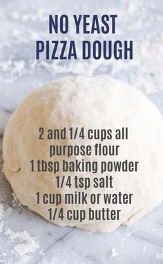 a ball of pizza dough with instructions for how to bake it in the oven