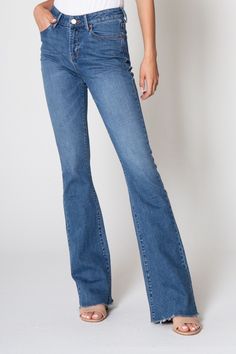 Dear John Sadie Flare 10" High Rise Flare Love, love, love the Sadie flares by Dear John Denim! 10" Front Rise | 14.5" Back Rise | 34" Inseam | 21" Leg Opening Details: Color: Medium Blue Wash high rise flare clean raw hem FABRIC: 99% Cotton | 1% Spandex CARE: machine wash cold with similar colors, wash inside out, do not bleach, tumble dry low, warm iron if needed From the very start of Dear John Denim they set out to create that jean you search for relentlessly: the one you love, fits perfect, Flare Jeans Style, Dear John, Love Love Love, Always And Forever, Love Love, Xl Dress, Medium Blue, Jeans Style, Bell Bottom Jeans