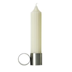 a white candle with a ring on the end is shown in front of a white background