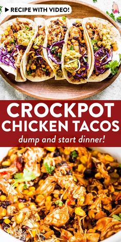 the crockpot chicken tacos recipe is ready to be eaten and served with salsa