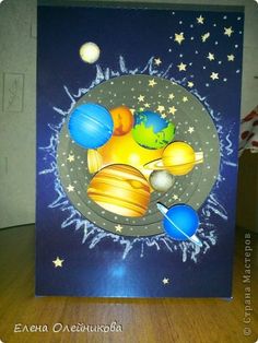 a card with an image of the planets on it