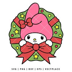 hello kitty christmas wreath with bow and stars svg file for cricut cutting