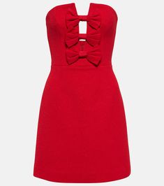 Off-shoulder bow-detail minidress in red - Rebecca Vallance | Mytheresa Preppy Inspo, Bow Tie Dress, Rebecca Vallance, Romantic Outfit, Holiday Party Outfit, Red Mini Dress, Prom Party Dresses, Bow Detail, Holiday Dresses