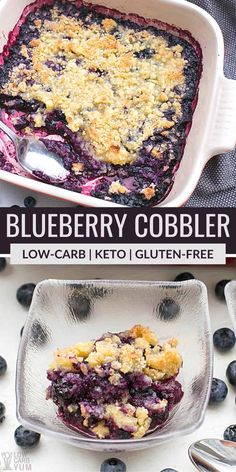 blueberry cobbler in a casserole dish on a table