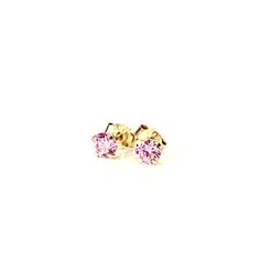 14k gold mini stud earrings with very sparkly pink cubic zirconia. DETAILS:Diameter: 3mmMaterial: 14k yellow goldStones: Pink Cubic Zirconia Stone Pink Brilliant Cut Earrings In Fine Jewelry Style, Gold Pink Sapphire Earrings In Fine Jewelry Style, Gold Pink Sapphire Earrings Fine Jewelry, Rose Gold Pink Sapphire Earrings For Gift, Rose Gold Pink Sapphire Earrings As Gift, Pink Cubic Zirconia Earrings With Prong Setting, Pink Dainty Cubic Zirconia Earrings, Dainty Pink Cubic Zirconia Earrings, Pink 14k Gold Jewelry With Brilliant Cut