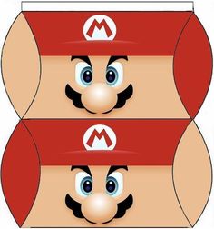 an image of mario paper toy box with eyes and mustaches on the top one