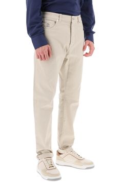 99% Cotton, 1% Elastane Classic Trousers Jeans With Five Pockets, Business Casual Trousers Jeans With Five Pockets, Beige Jeans With Five Pockets And Straight Hem, Classic Beige Pants With Five Pockets, Elegant Pants With Straight Hem And Five Pockets, Modern Pants With Five Pockets And Straight Hem, Elegant Cotton Pants With Five Pockets, Tapered Pants With Five Pockets And Straight Hem, Classic Tapered Pants With Five Pockets