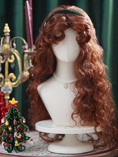 Brown Retro Curly Bangs Long Wavy Synthetic Wig Long Fluffy Curly Hair, Wavy Wig Hairstyles, Curly Ginger Wig, Paula Young Wigs, Merida Wig, Fluffy Long Hair, Ginger Wigs, Styled Wigs, Belle Wig