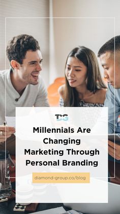 three people sitting at a table with the words,'millennias are changing marketing through personal branding '