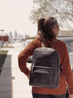 Carefully crafted by artisans in the highlands of Ecuador, our Leather Commuter Backpack is produced in small batches with high-quality materials. Designed to withstand everyday use and effortlessly accompany you on your commutes to work, class, and travels. Bring all of your essentials and get ready for a lifetime of adventures. Featuring a luggage strap for travel ease, adjustable straps, three external zippered pockets, one internal zippered pocket, and a padded pocket for your laptop up to 1 Everyday Rectangular Backpack With Luggage Sleeve, Leather Backpack For Travel And Back To School, Functional Leather Backpack For Commuting And Back To School, Back To School Leather Backpack For On-the-go, Back To School Leather Backpack, Leather Backpack With Luggage Sleeve For Everyday, Leather Backpack With Luggage Sleeve For Commuting, Leather Standard Backpack For Commuting, Leather Commuter Backpack With Luggage Sleeve