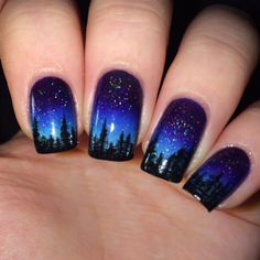 Gel Nails Galaxy Art Designs, Northern Lights Nails Acrylics, Alaskan Nails, Nail Art Northern Lights, Galaxy Wedding Nails, Nails Winter 2022, Winter Aesthetic Nails, Skyline Nails, Trendy Nails Classy