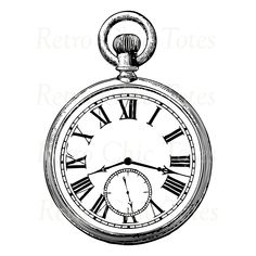 an old pocket watch with roman numerals on the face, vintage line drawing or engraving