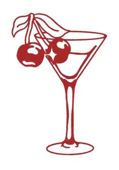 a drawing of a martini with cherries on the rim