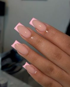 Brown French Nails, Pink French Tip, Brown French, Baby Pink Nails, Baby Rosa, Pink French