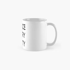 a white coffee mug with the words science and history on it classic style, black lettering